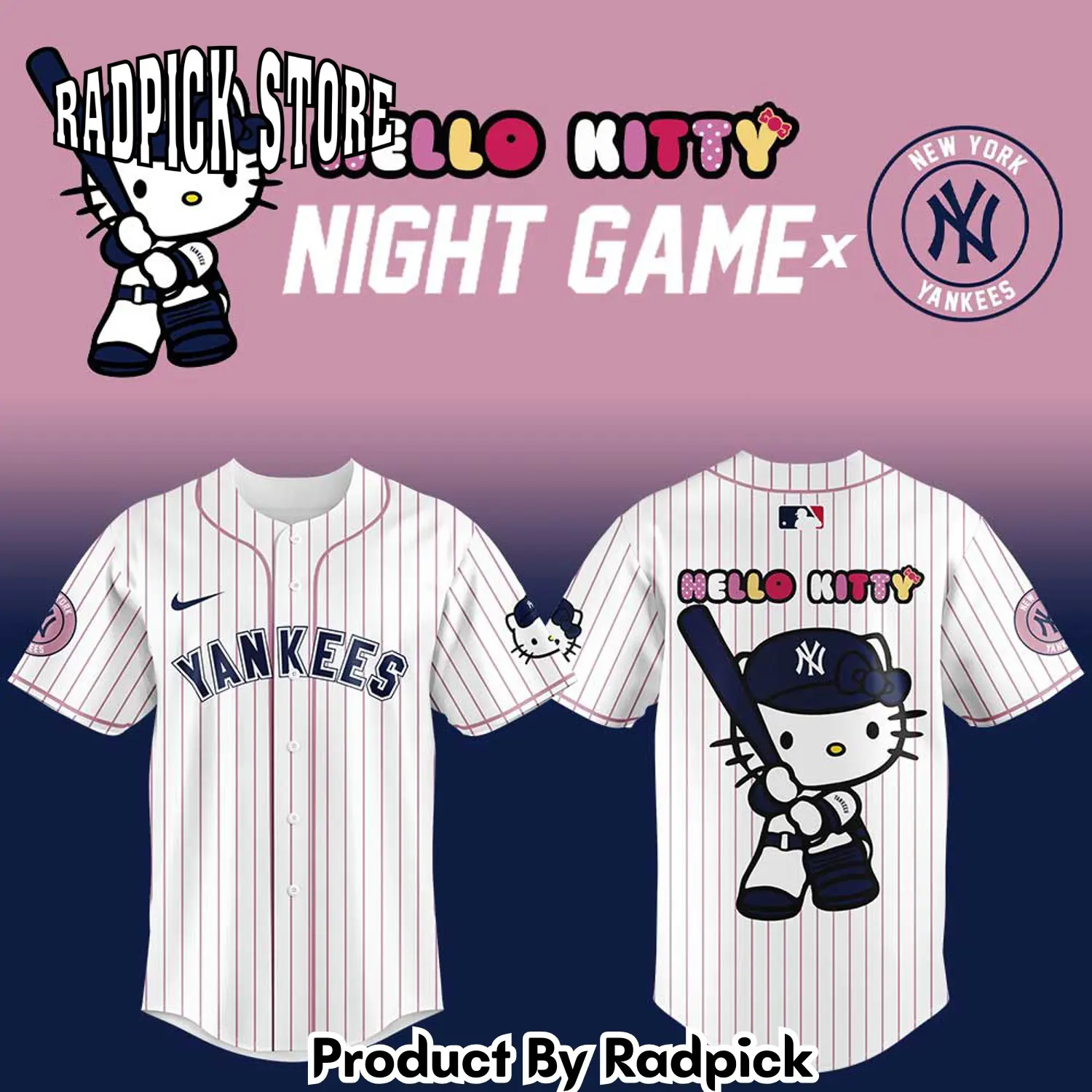 Radpick new york yankees x hello kitty night game v2 baseball jersey rp127231